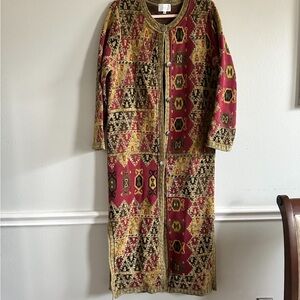 Soft Surroundings Multicolor Tapestry Long Sleeve Maxi Length Buttoned Cardigan